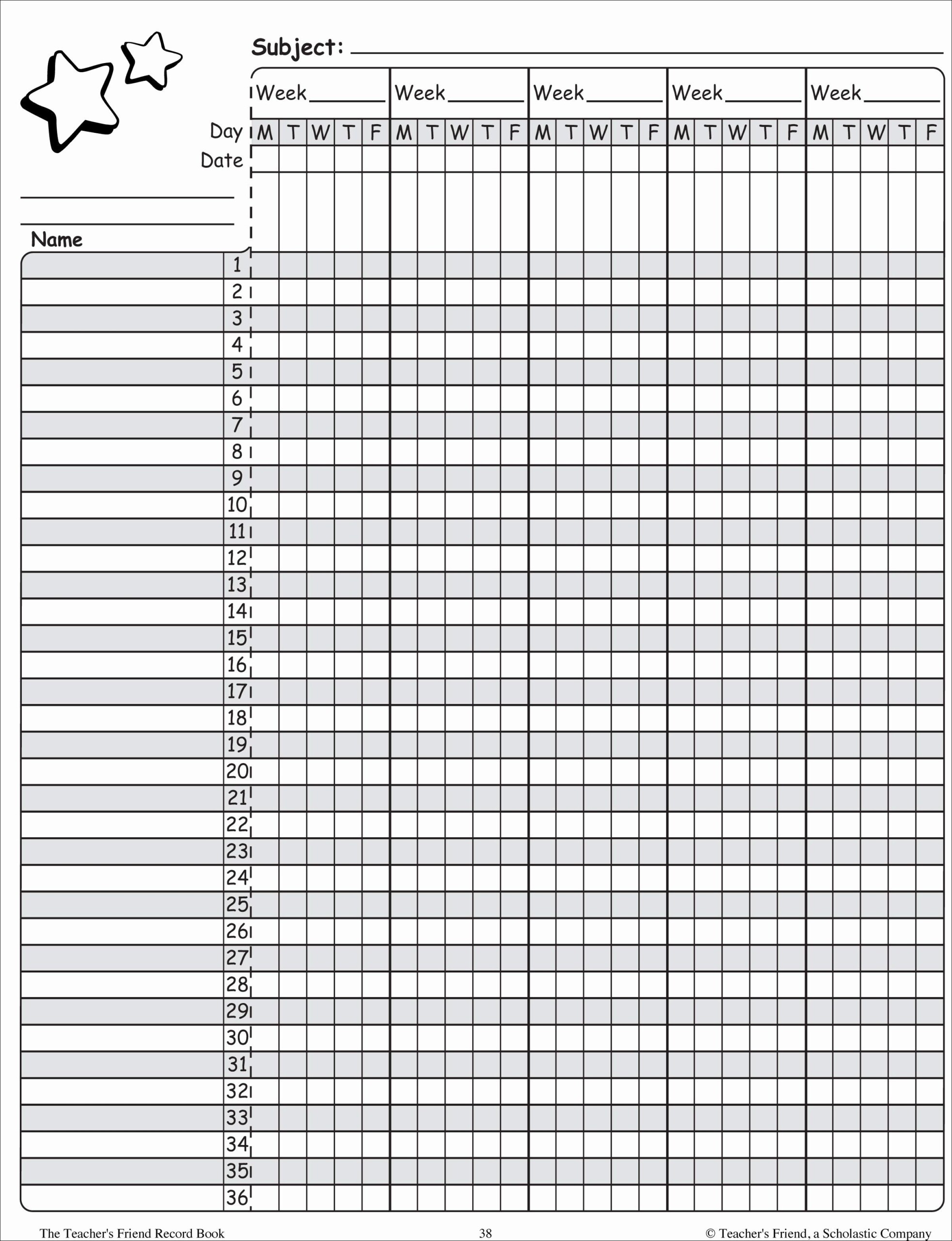 Free Printable Teacher Gradebook Sheets