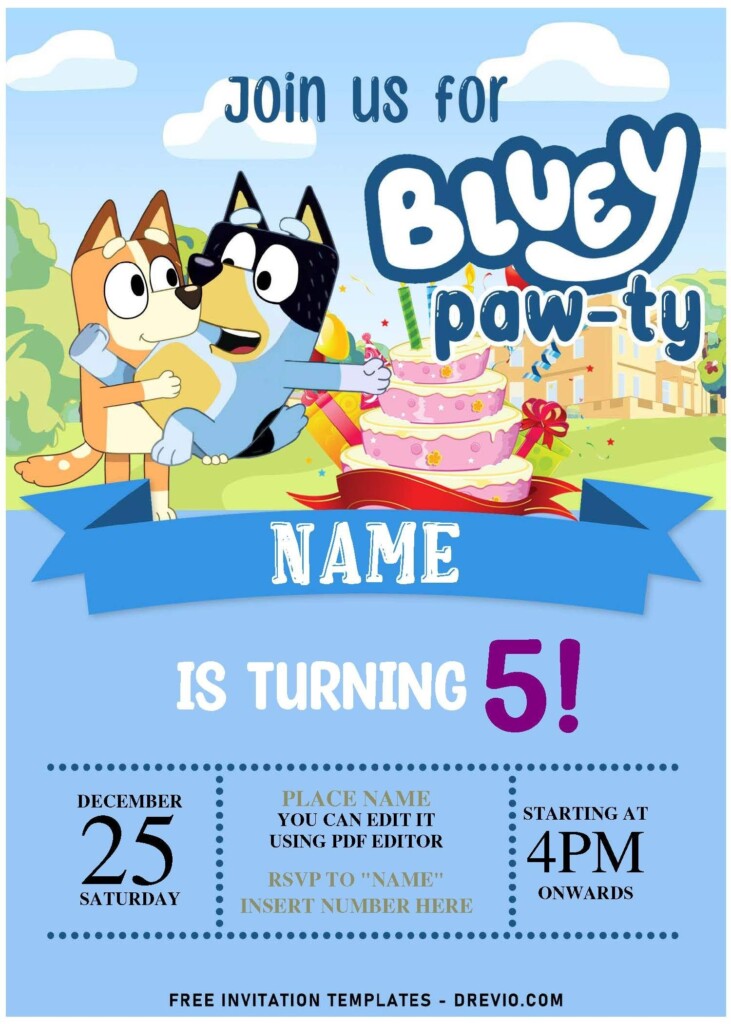 Free Printable Template Printable Bluey Birthday Invitation Modern 