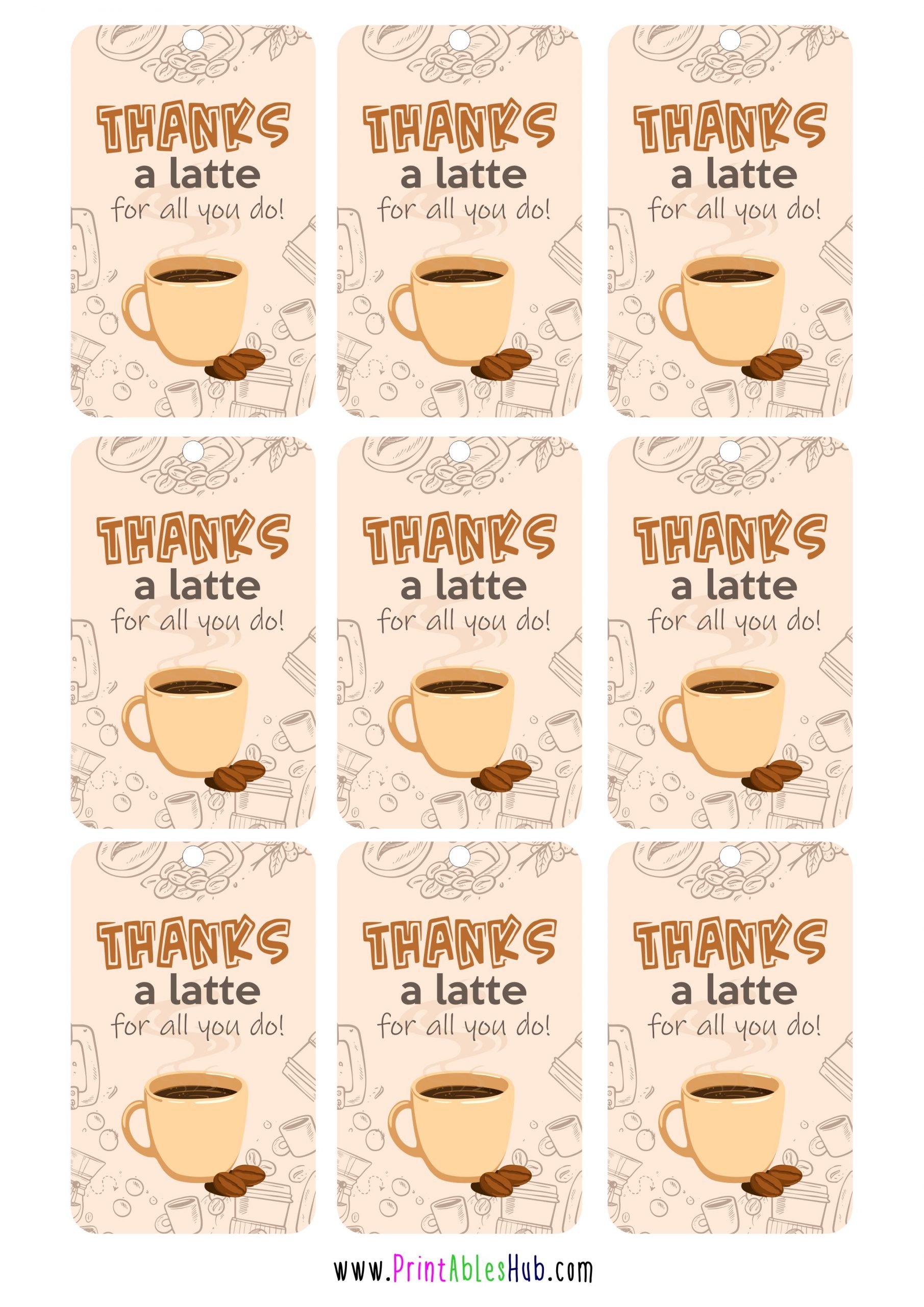 Free Printable Thanks A Latte Tags Cards PDF Printables Hub