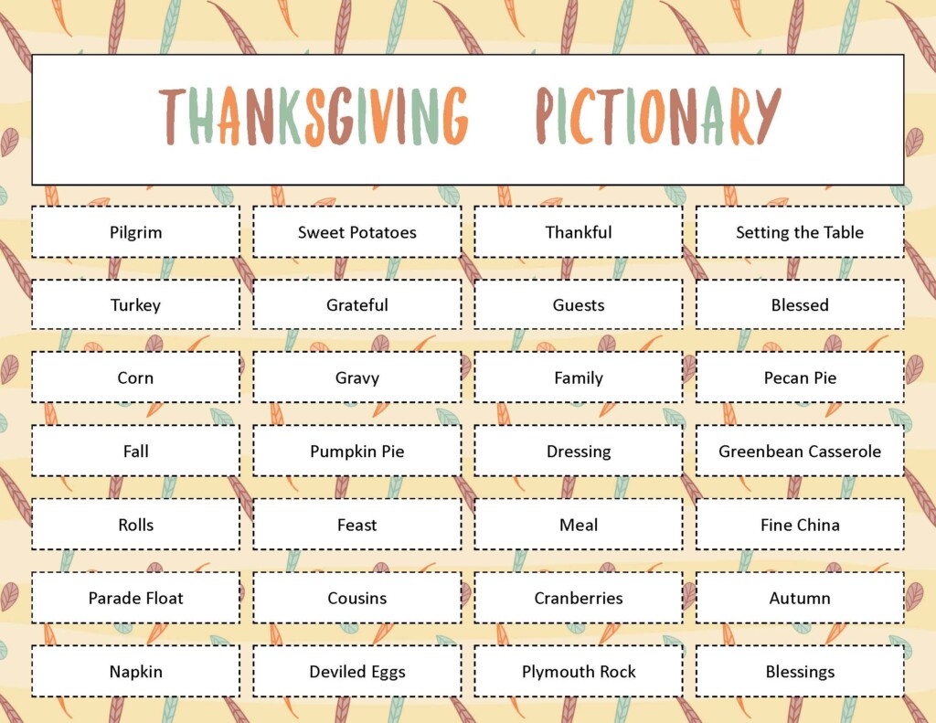 Free Printable Thanksgiving Pictionary Game Fun For The Whole Family 