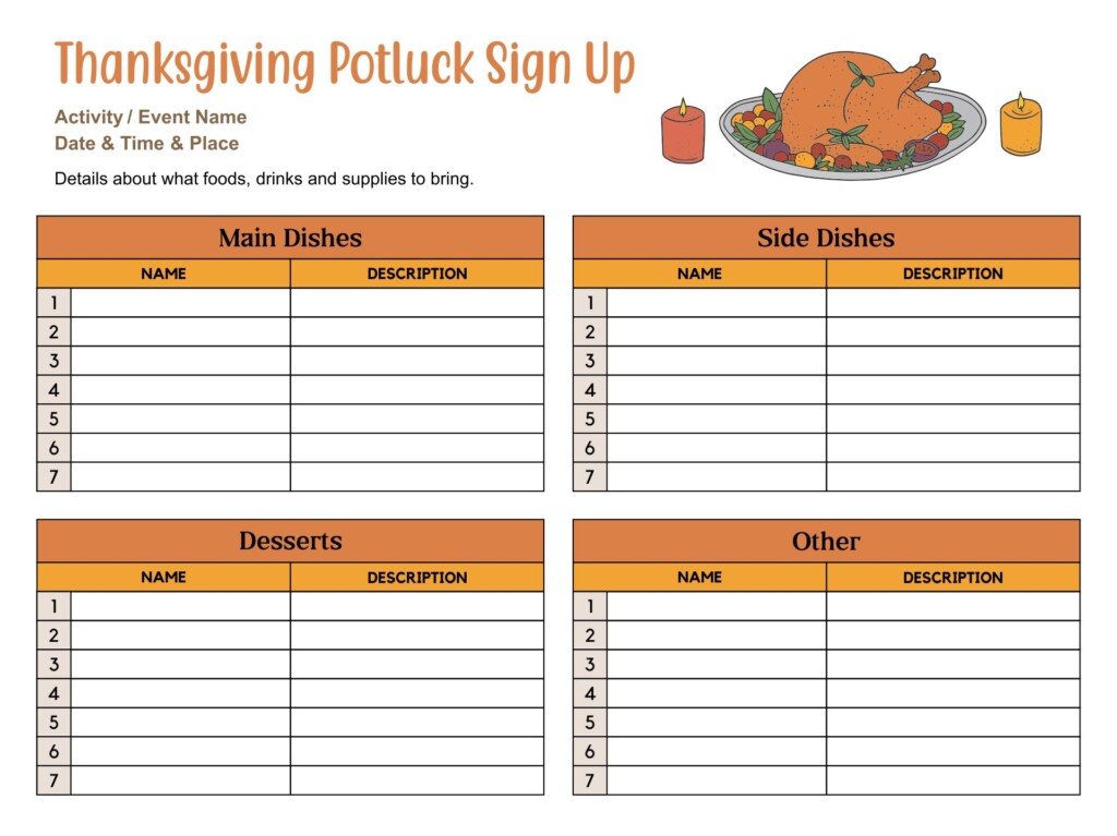 Free Printable Thanksgiving Potluck Sign Up Sheet