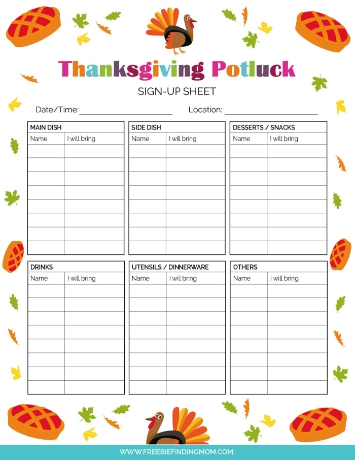 Free Printable Thanksgiving Potluck Sign Up Sheet Templates