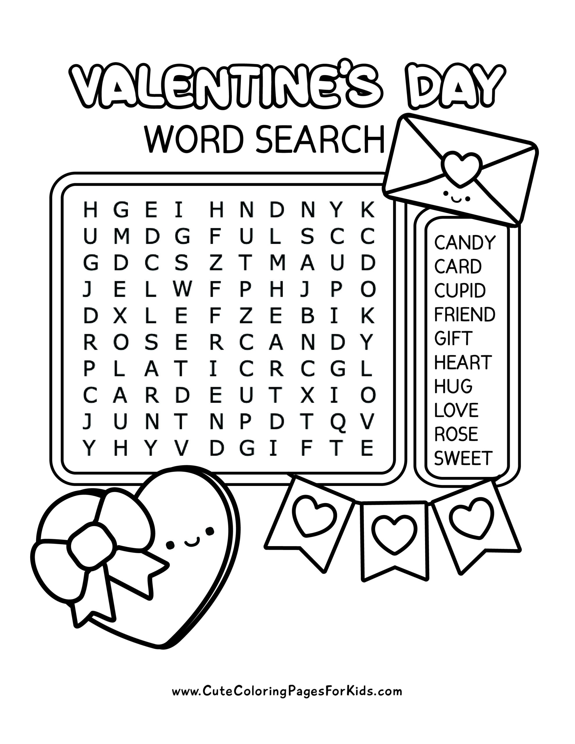 Free Printable Valentine 39 s Day Word Search For Kids Cute Coloring