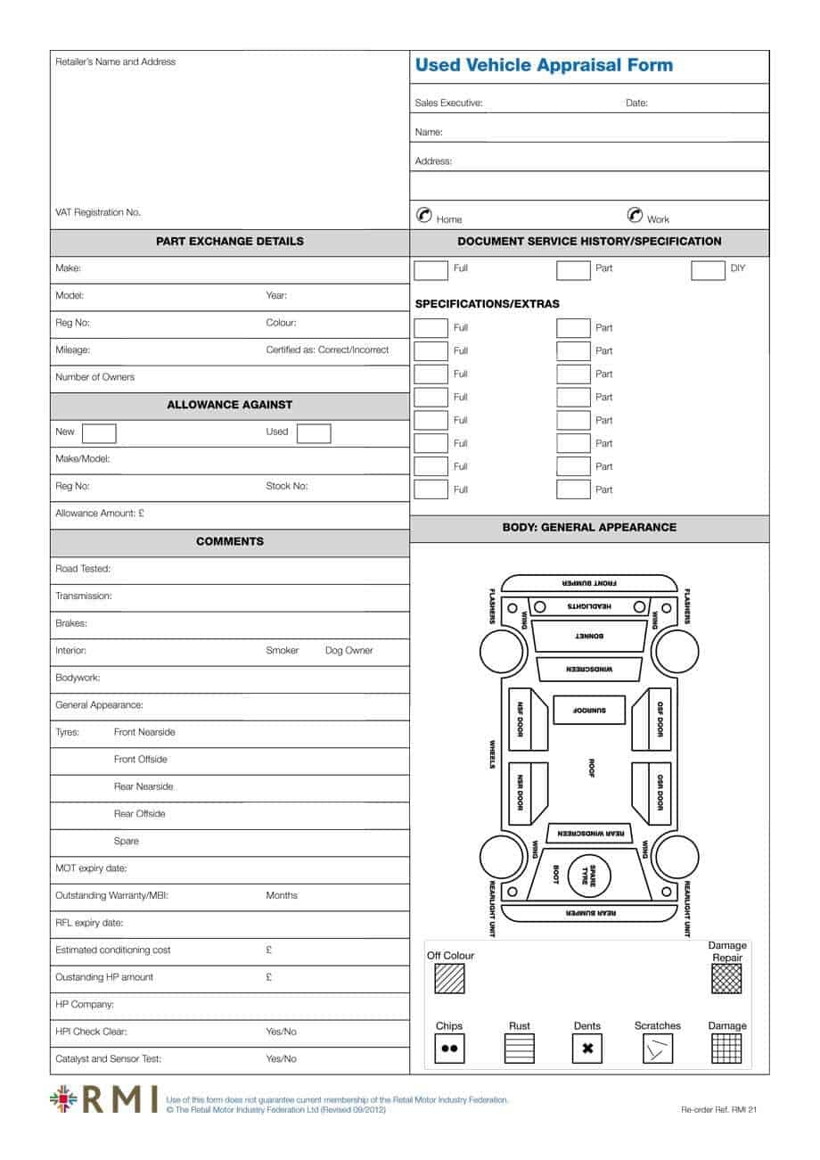 Free Printable Vehicle Appraisal Form Printable Templates