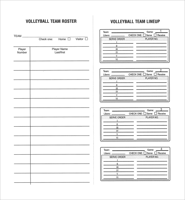 Free Printable Volleyball Lineup Sheets Templates Online
