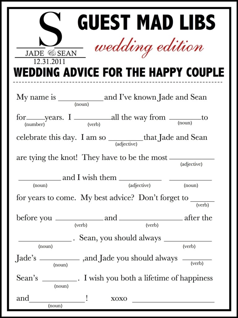 Free Printable Wedding Advice Mad Libs Printable Mad Libs