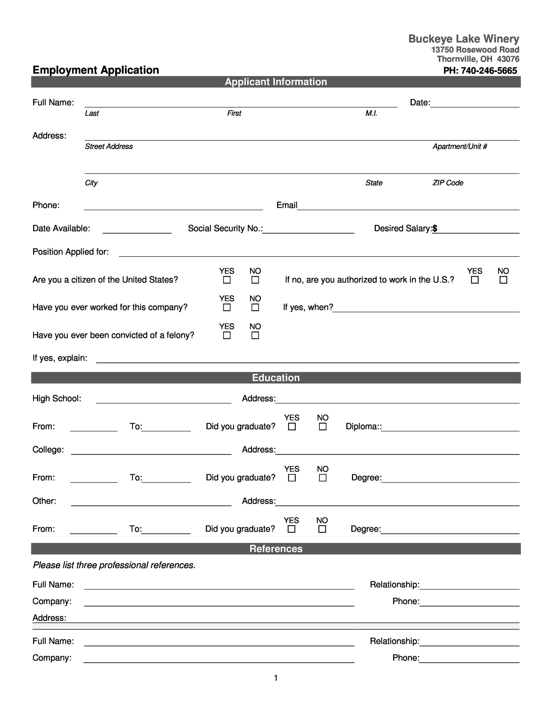 Free Printable Work Application Form Printable Application