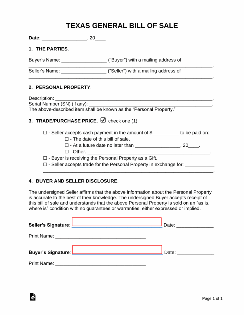 Free Texas Bill Of Sale Forms 4 PDF Word EForms