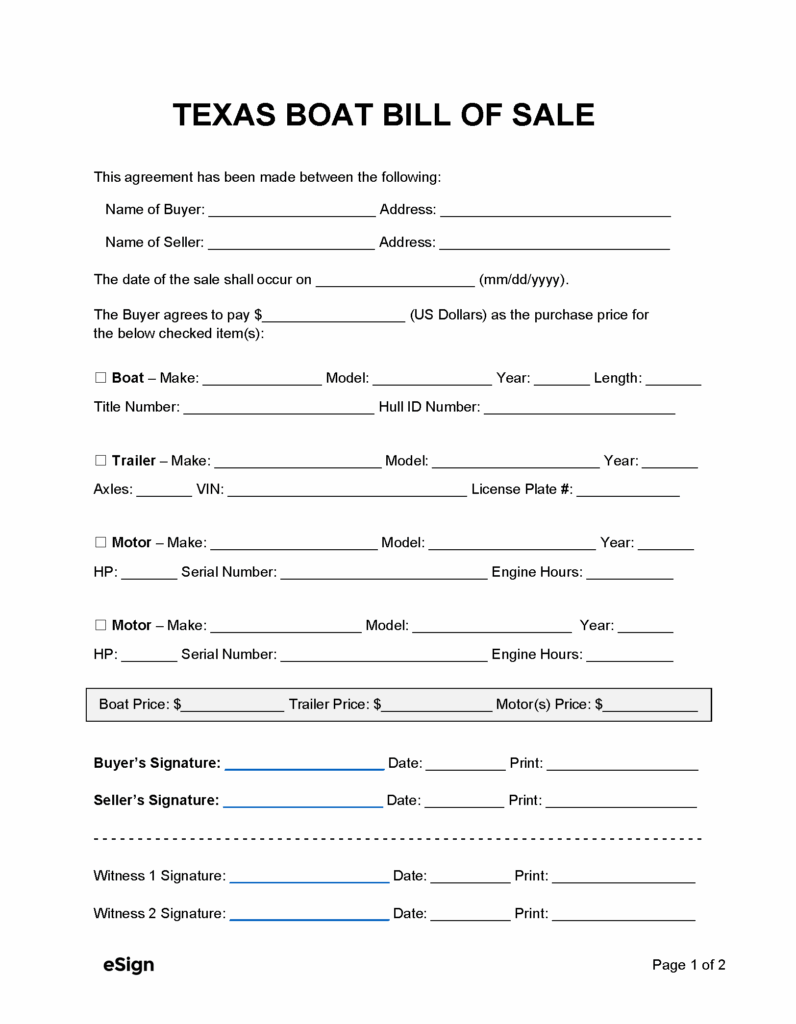 Free Texas Bill Of Sale Forms PDF Word