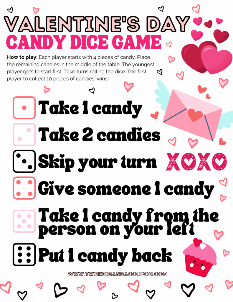 Free Valentine 39 s Day Printable Candy Dice Game