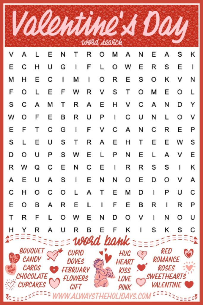 Free Valentine 39 s Day Word Search Printable Answer Key Included