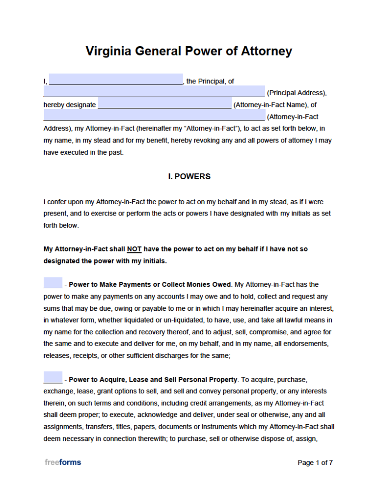 Free Virginia General Financial Power Of Attorney Form PDF WORD