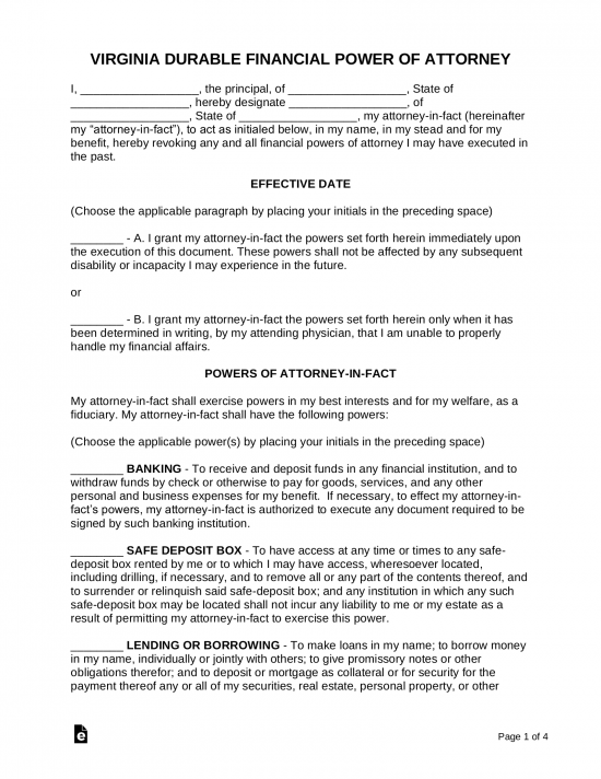 Free Virginia Power Of Attorney Forms 10 Types PDF Word EForms