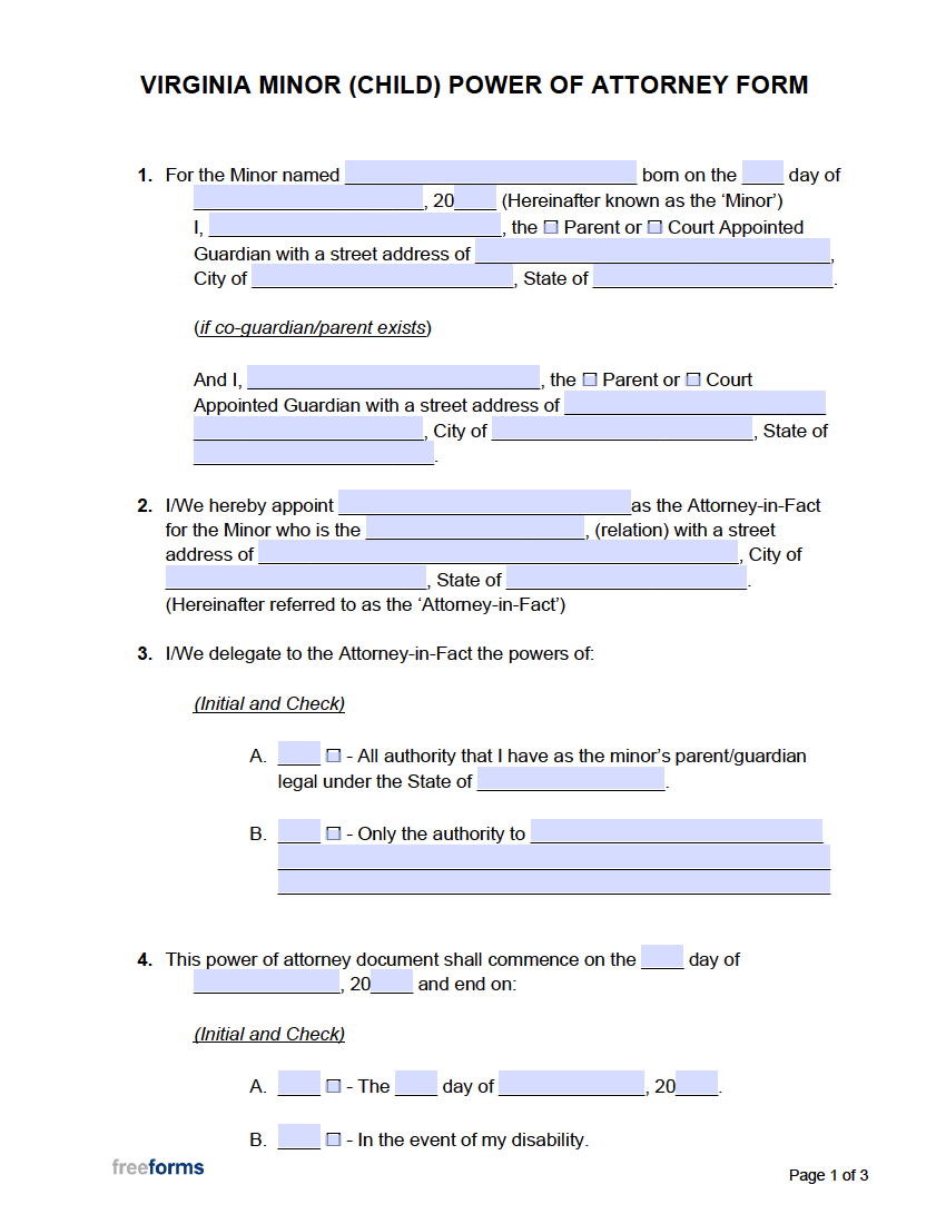 Free Virginia Power Of Attorney Forms PDF WORD