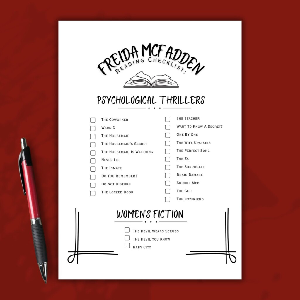 Freida Mcfadden Book List Reading Log Printable Checklist Thriller 