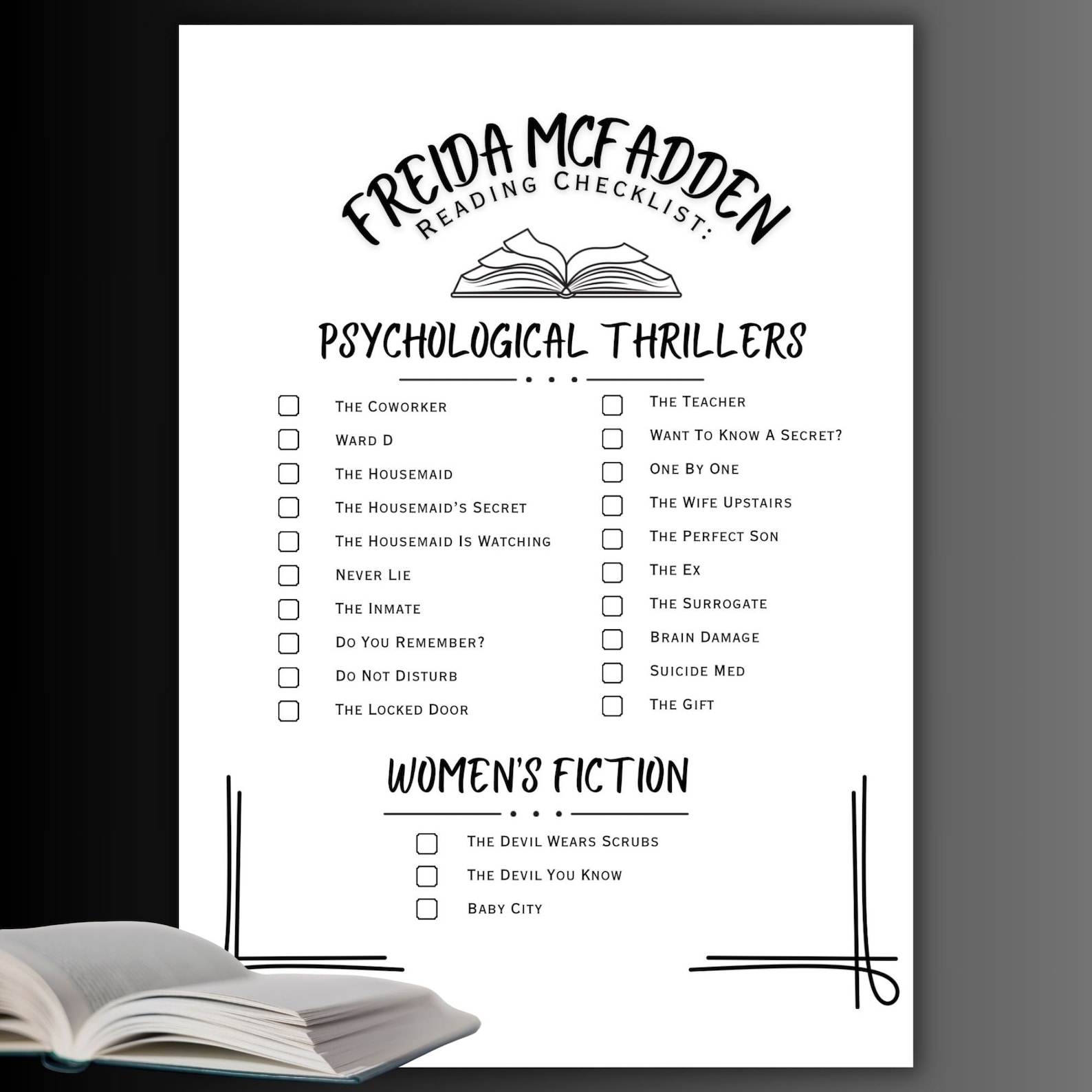 Freida Mcfadden Book List Reading Log Printable Checklist Thriller