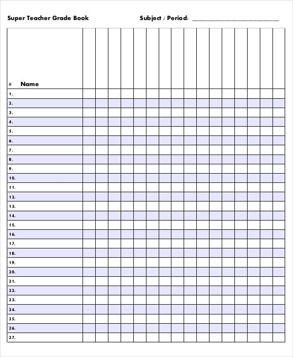 Gradebook Sheets For Teachers