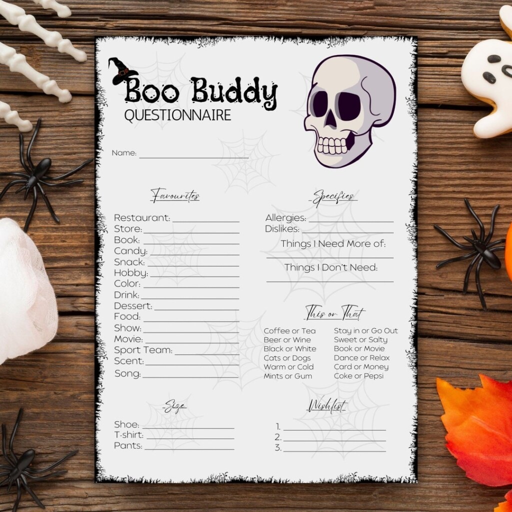 Halloween Boo Buddy Gift Exchange Questionnaire Boo Buddy 
