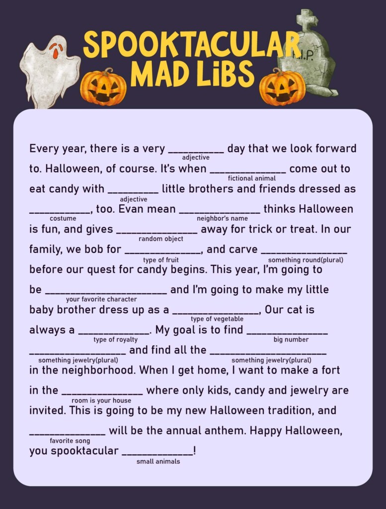 Halloween Mad Lib 15 Free PDF Printables Printablee