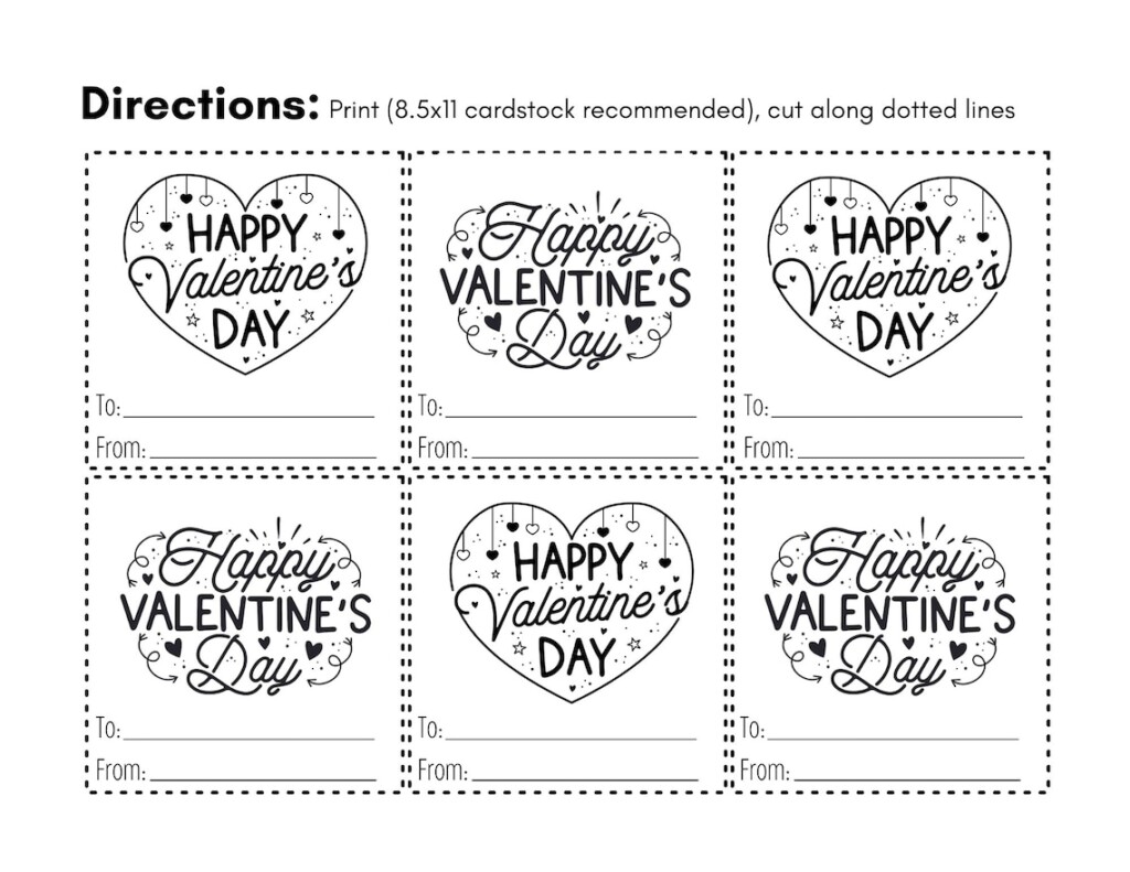 Happy Valentine 39 s Day Printable Cards Black And White Etsy