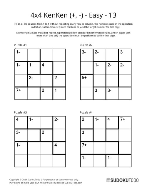 KenKen Mathdoku Kendoku Puzzles Printable