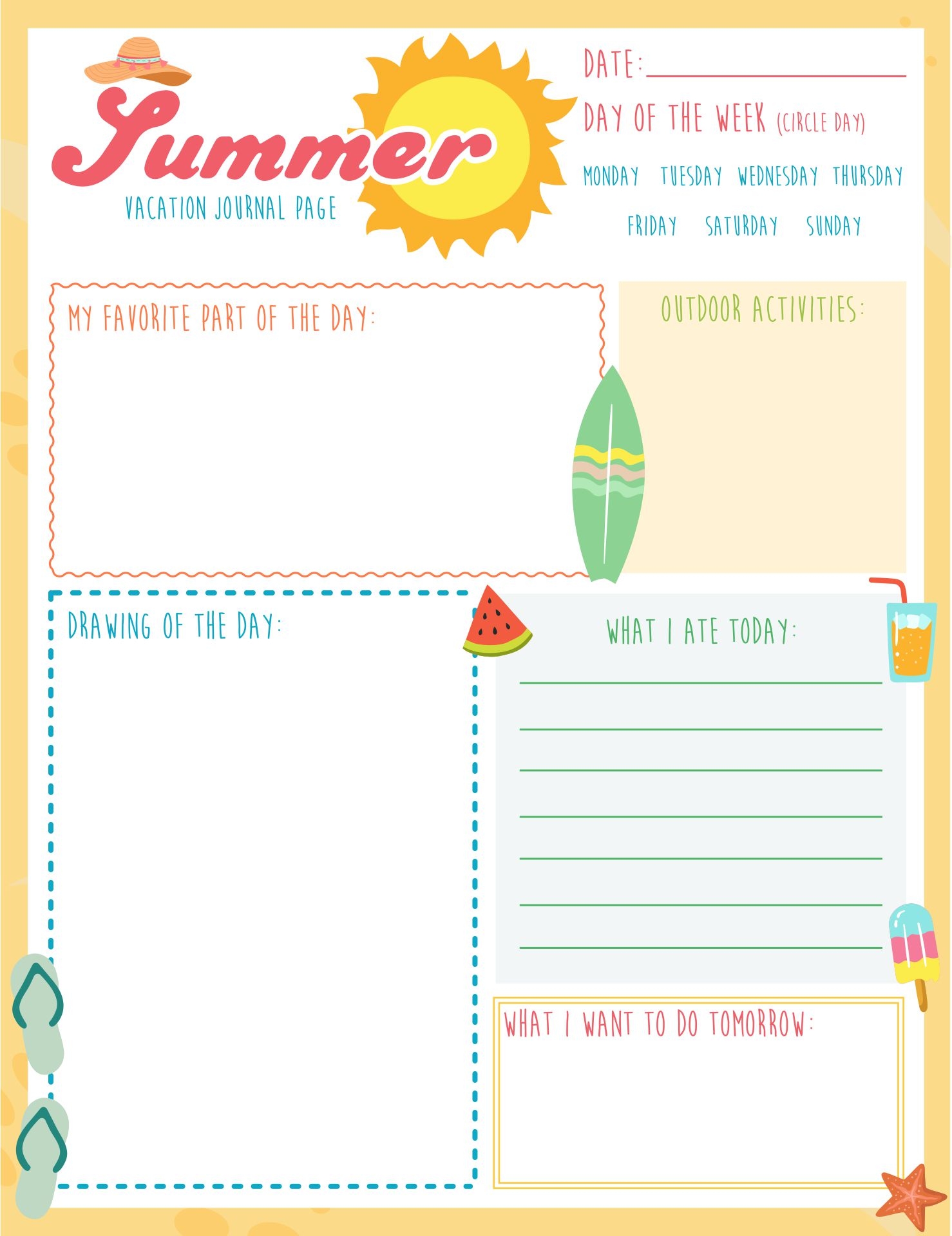 Kids Summer Journal Printable Printablee