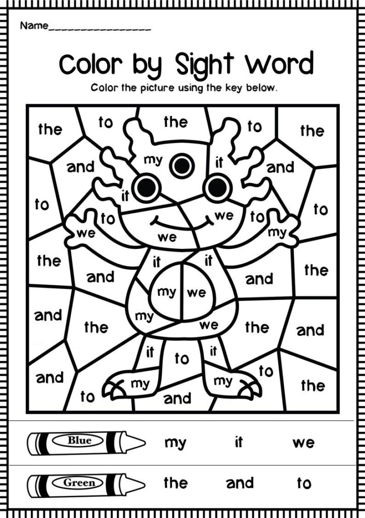 Kindergarten Free Printable Color By Sight Word Printable Sight Words 