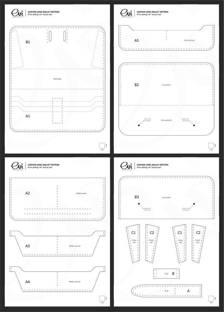 Leather Long Wallet PDF Pattern Wallet Template Leathercraft Pattern 