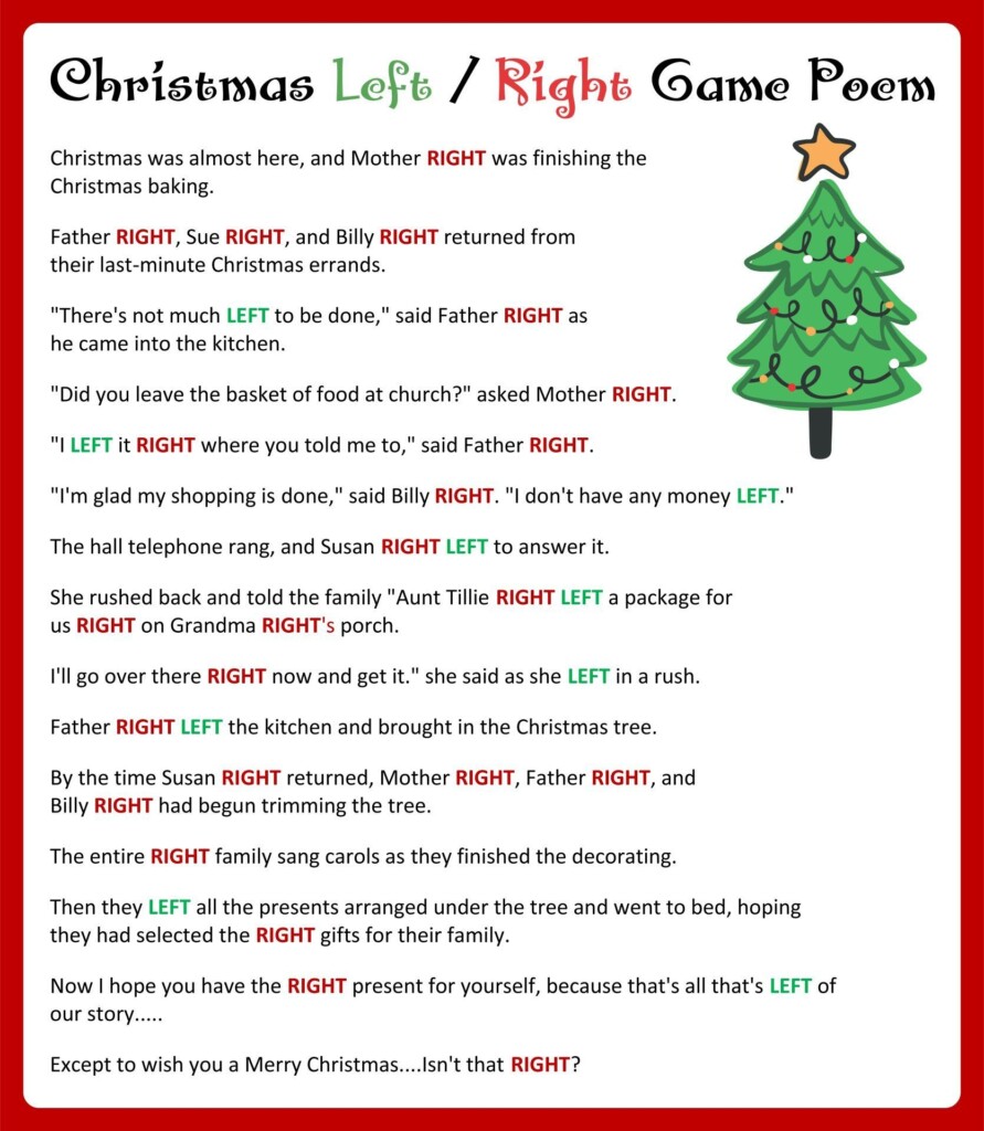 Left Right Christmas Game Free Printable FREE Printable A Z
