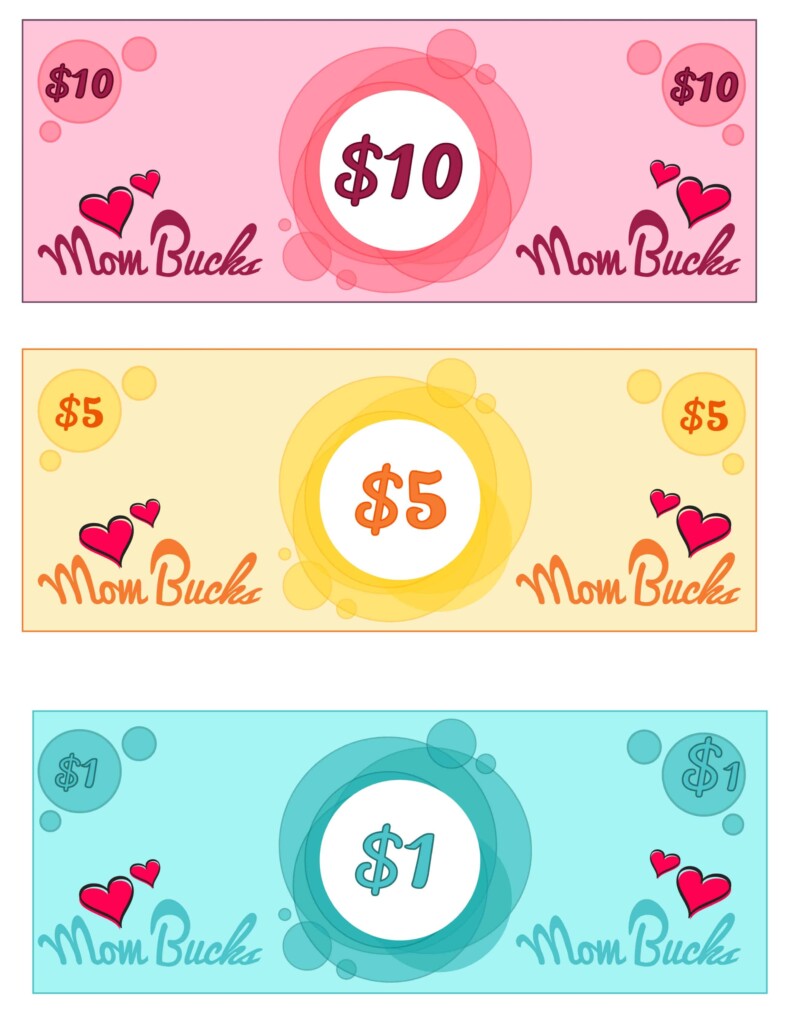 Mom Bucks Printable 3 Denominations 