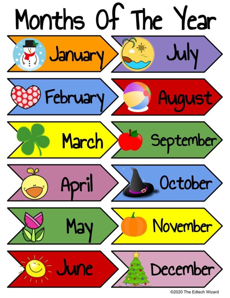 Months Of The Year Chart Free Printable Printable Sight Words List