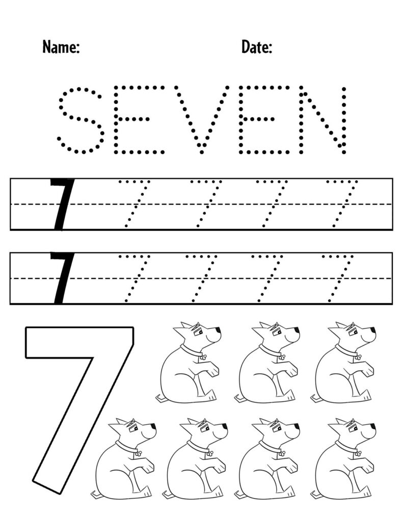 Number 7 Tracing Worksheets