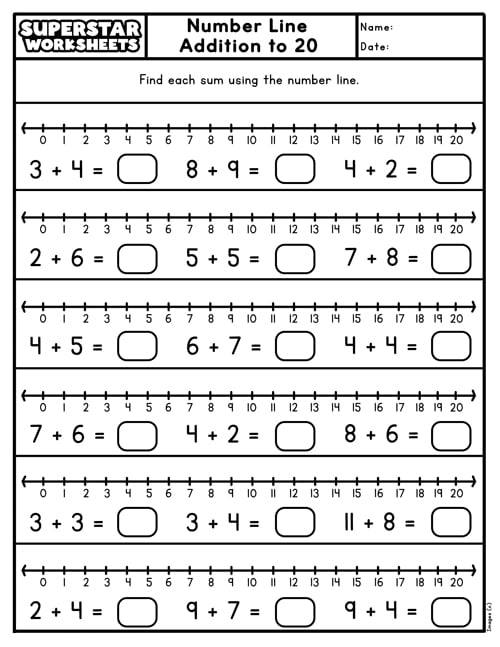Number Line Addition Superstar Worksheets