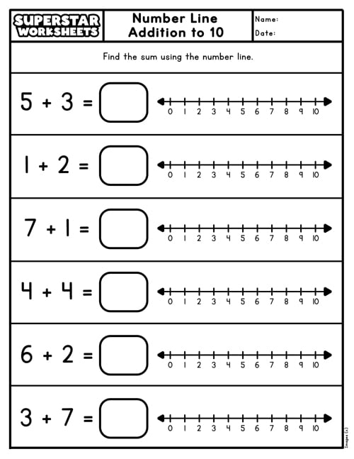 Number Line Addition Superstar Worksheets