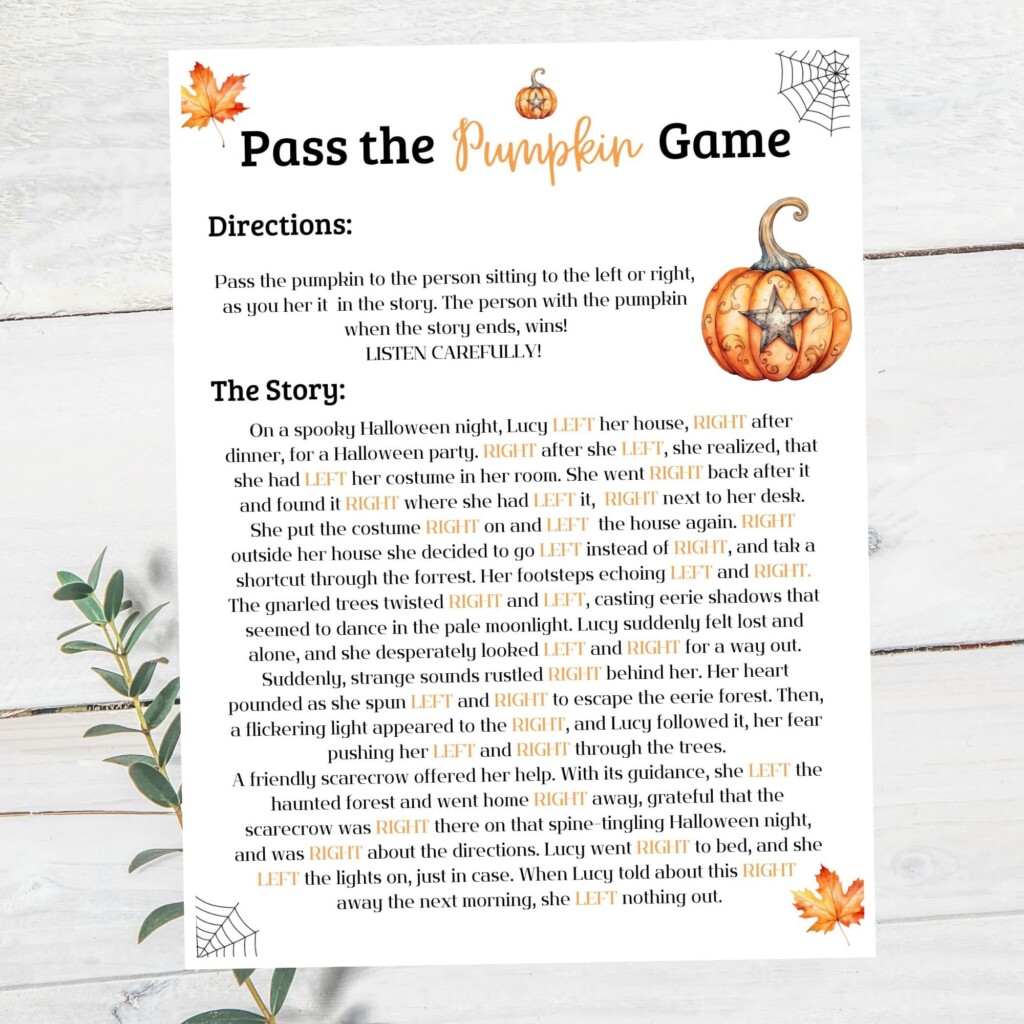 Pass The Pumpkin Game Halloween Printable Left Right Game Party Games 