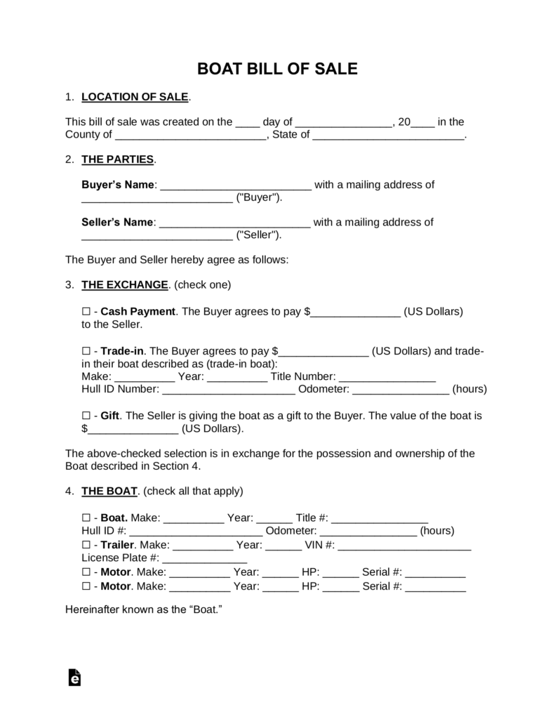 Pdf Printable Boat Bill Of Sale