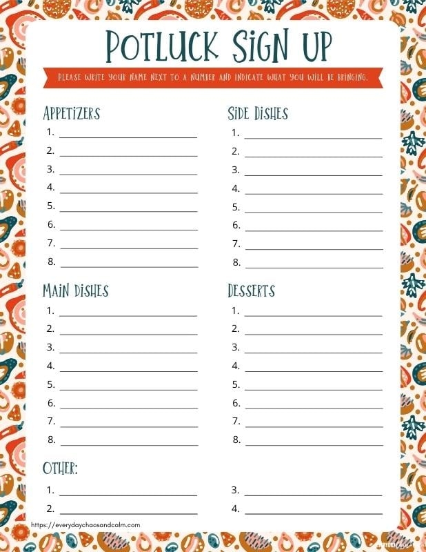 Potluck Sign Up Sheet Free Printable Udlvirtual esad edu br