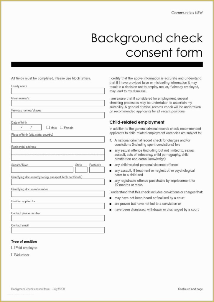 Printable Background Check Authorization Form Template Printable Free 