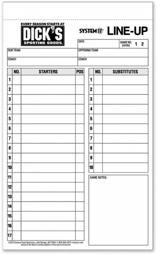 Printable Baseball Lineup Card