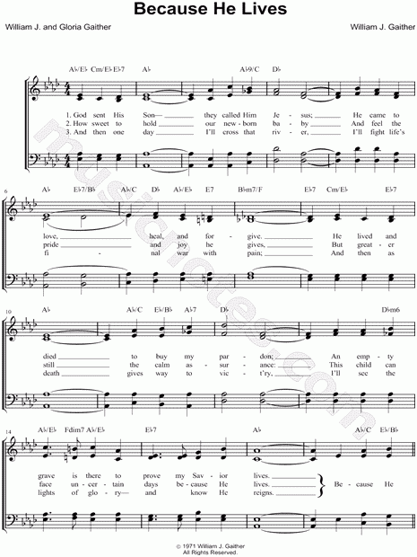 Printable Because He Lives Piano Sheet Music Free Pdf