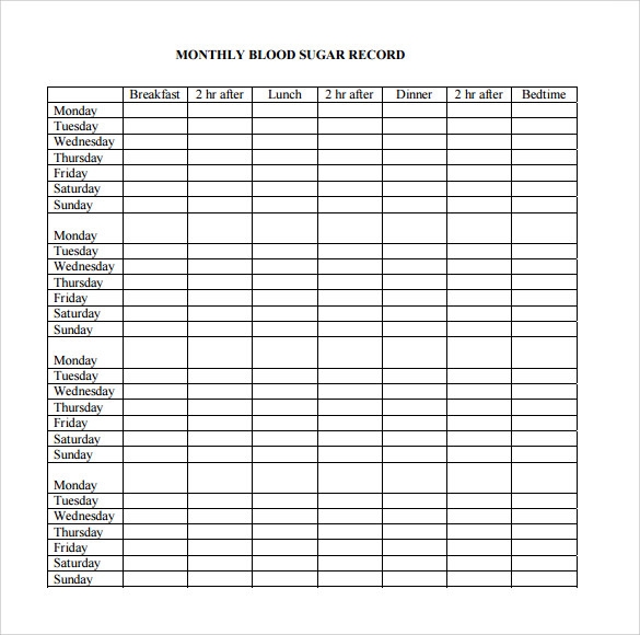 Printable Blood Glucose Chart
