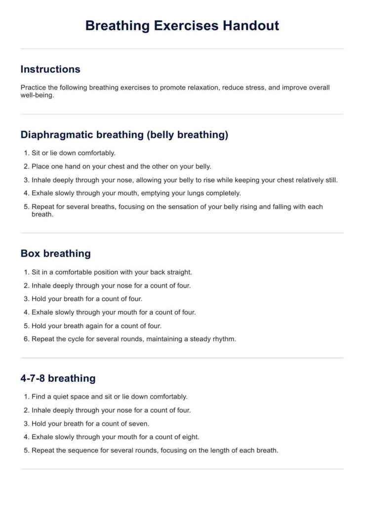 Printable Breathing Exercises Handout Example Free PDF Download