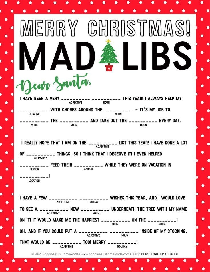 Printable Christmas Mad Libs