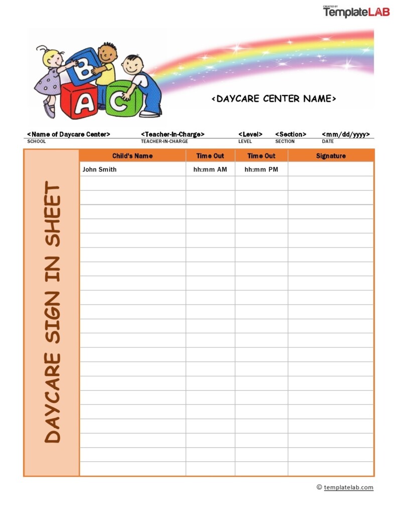 Printable Daycare Sign In And Out Sheet
