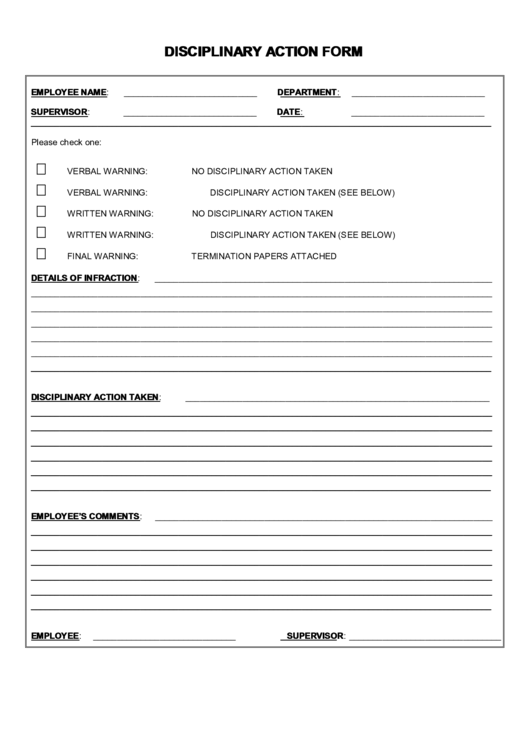 Printable Disciplinary Action Form Printable Forms Free Online