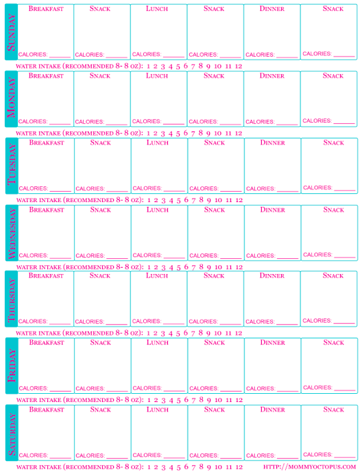 Printable Food Journal For Calorie Tracking