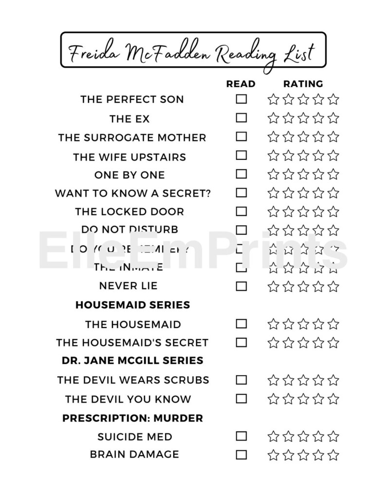 Printable Freida Mcfadden Book Tracker US Letter And A5 Etsy