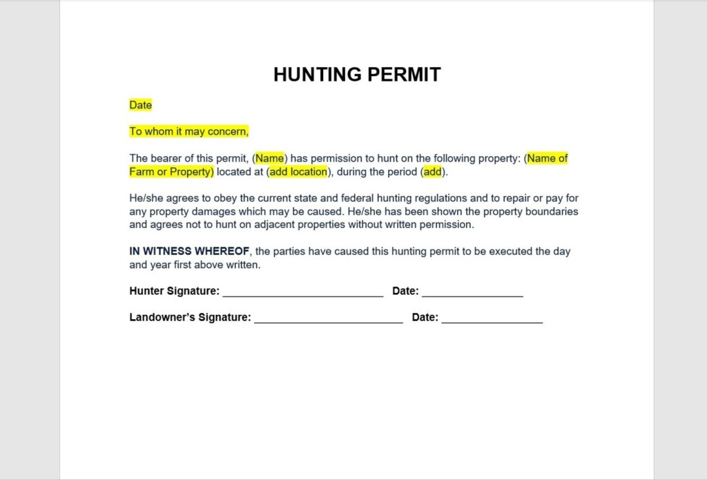 Printable Hunting Permission Form Printable Free Templates