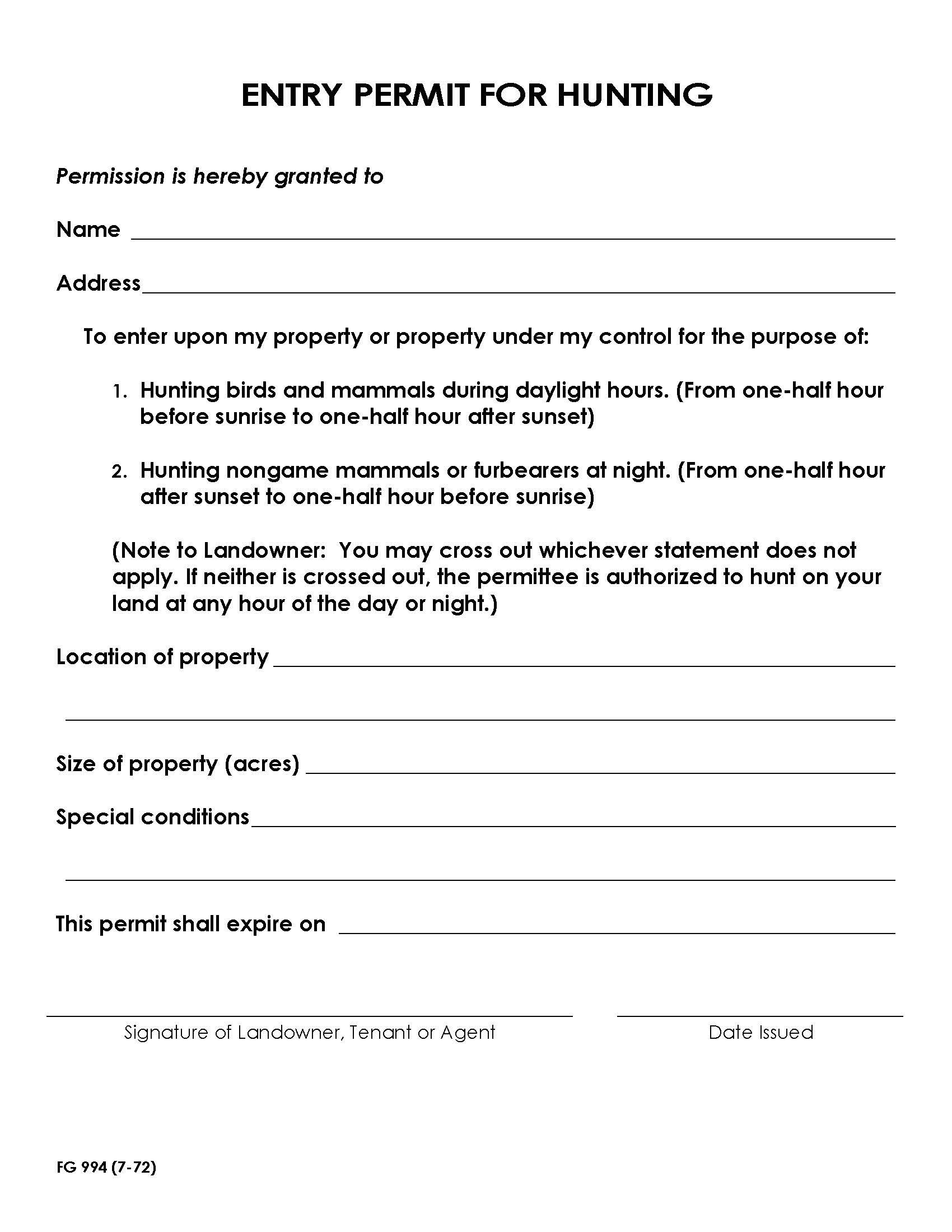 Printable Hunting Permission Slips Printable Forms Free Online