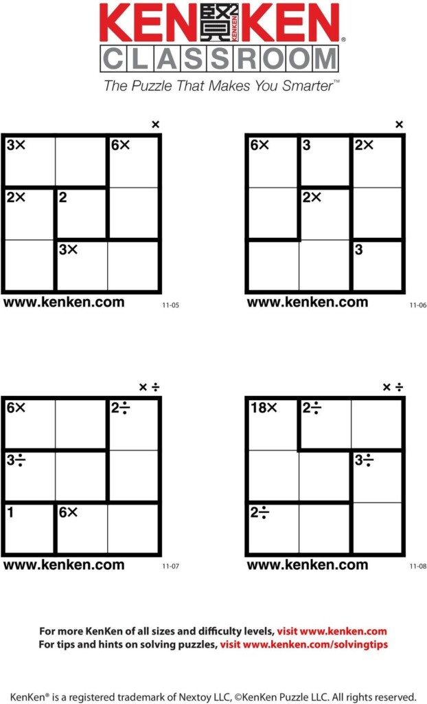 Printable Kenken Puzzles